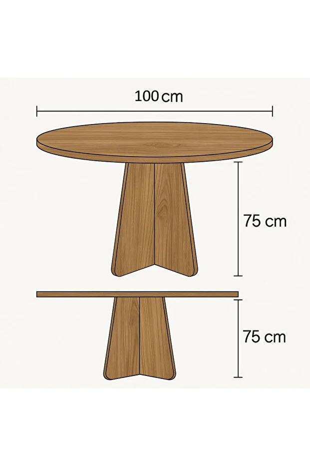 Modern Yuvarlak 100cm Yemek Masası-mutfak Masası Atlantik Çam (SANDALYELER TEMSİLİDİR)